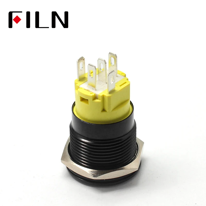 FILN 19 мм 12 В LED из нержавеющей стали черный металлический кнопочный переключатель