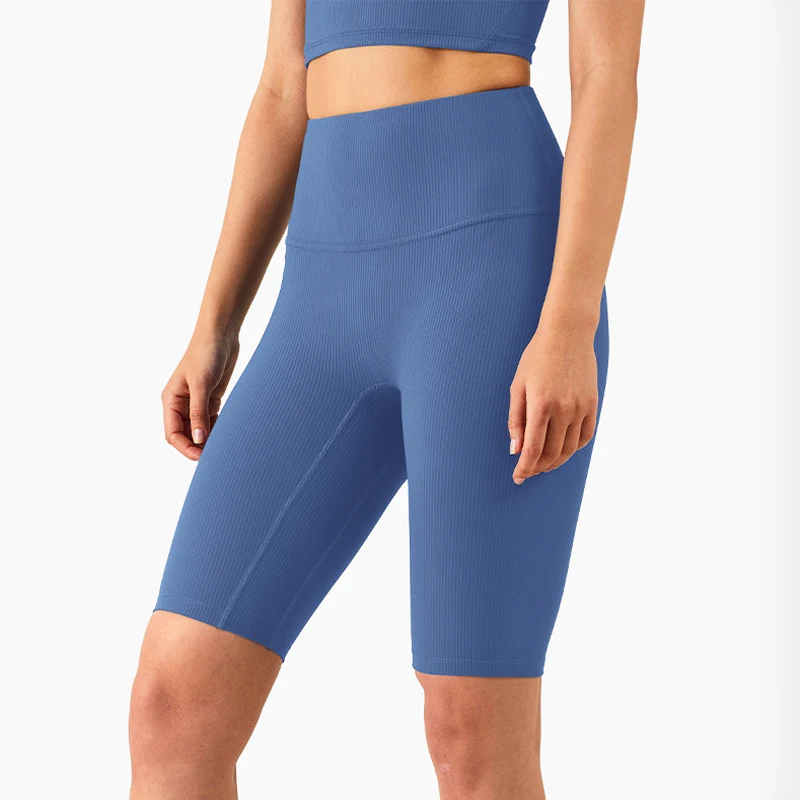 

Шорты для йоги из рубчатой ткани с высокой талией, эластичные тонкие персиковые леггинсы для фитнеса и бега, спортивные шорты для фитнеса