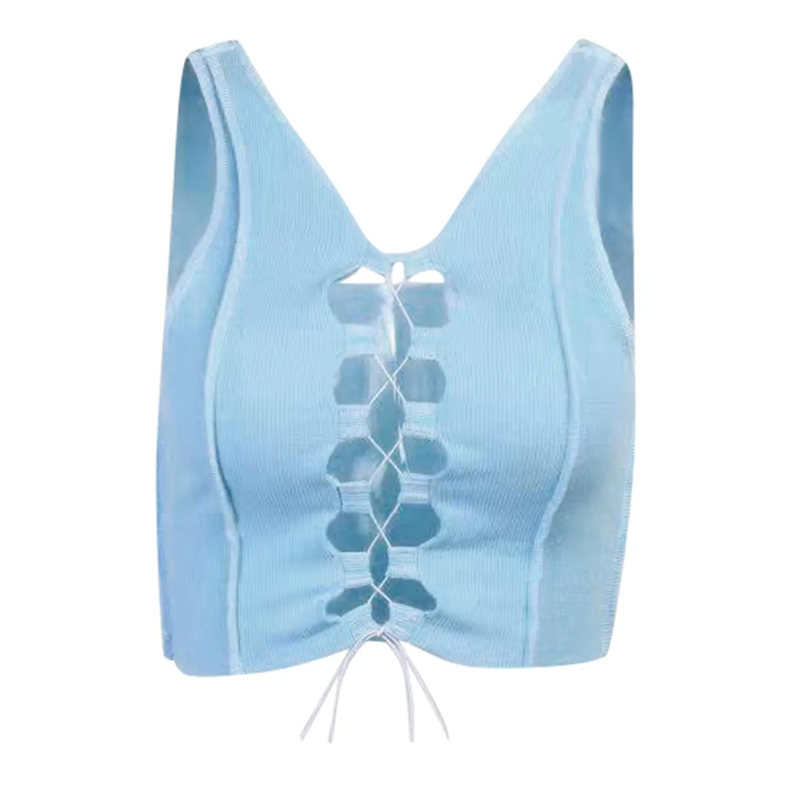 

Womens Fashion Stitching Strap Hollow Slim Fit Vest Vest T Shirt Blouse