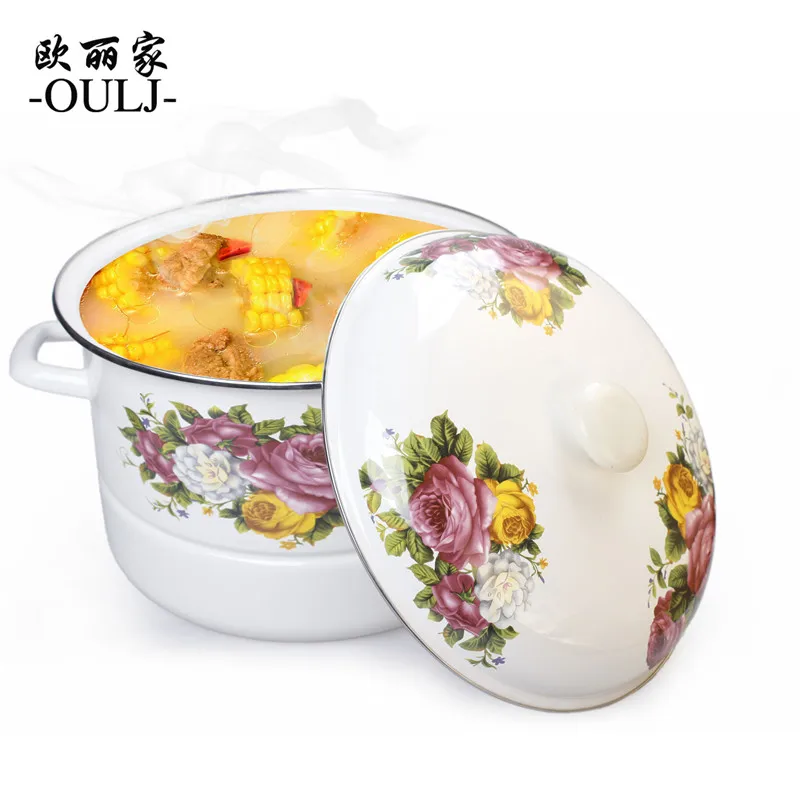 

Double ear enamel steamer large capacity enamel pot soup pot induction cooker