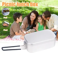 aluminum square lunch box foldable handle metal bento food picnic container for outdoor travel camping picnic