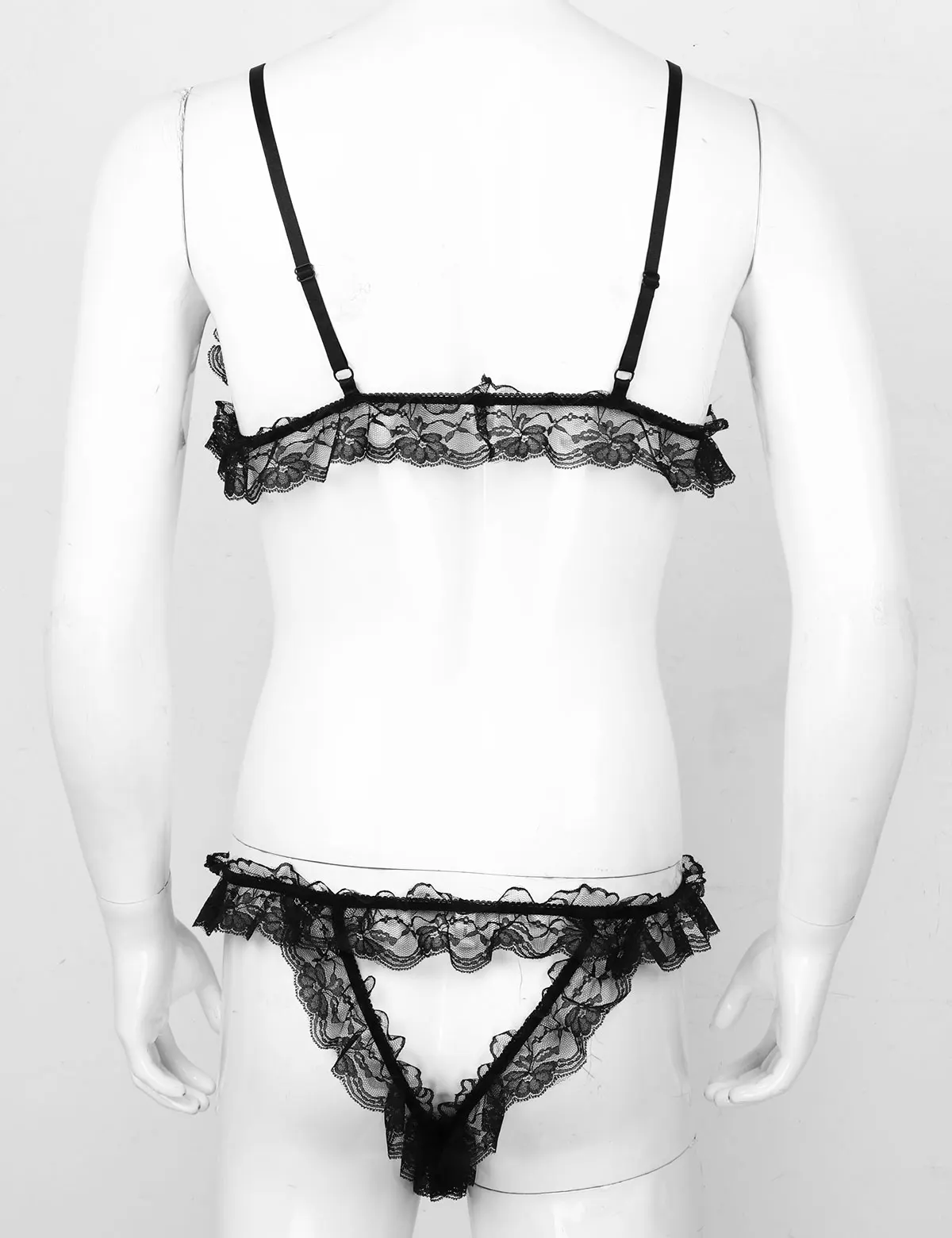 Мужской кружевной набор белья бикини без рукавов с трусиками