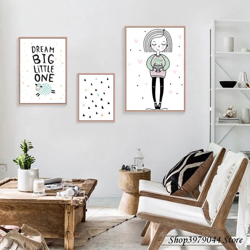 Dream Big Little One Sheep детский настенный художественный холст постер розовая картина с