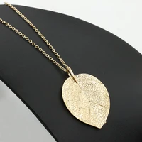 charm graceful shiny golden leaf exquisite pendant necklace long sweater chain