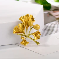 madrry gold color ginkgo leaf brooches enamel plant corsage for women girls suit collar clip pins wedding party jewelry gifts