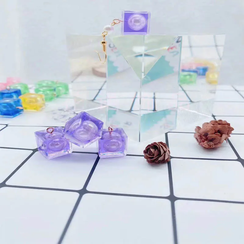 

1Pair 3D Square Shaped Pearl Crystal Charms Earring Handmade Making Accessories Jewelry DIY Earring Necklace Keychain