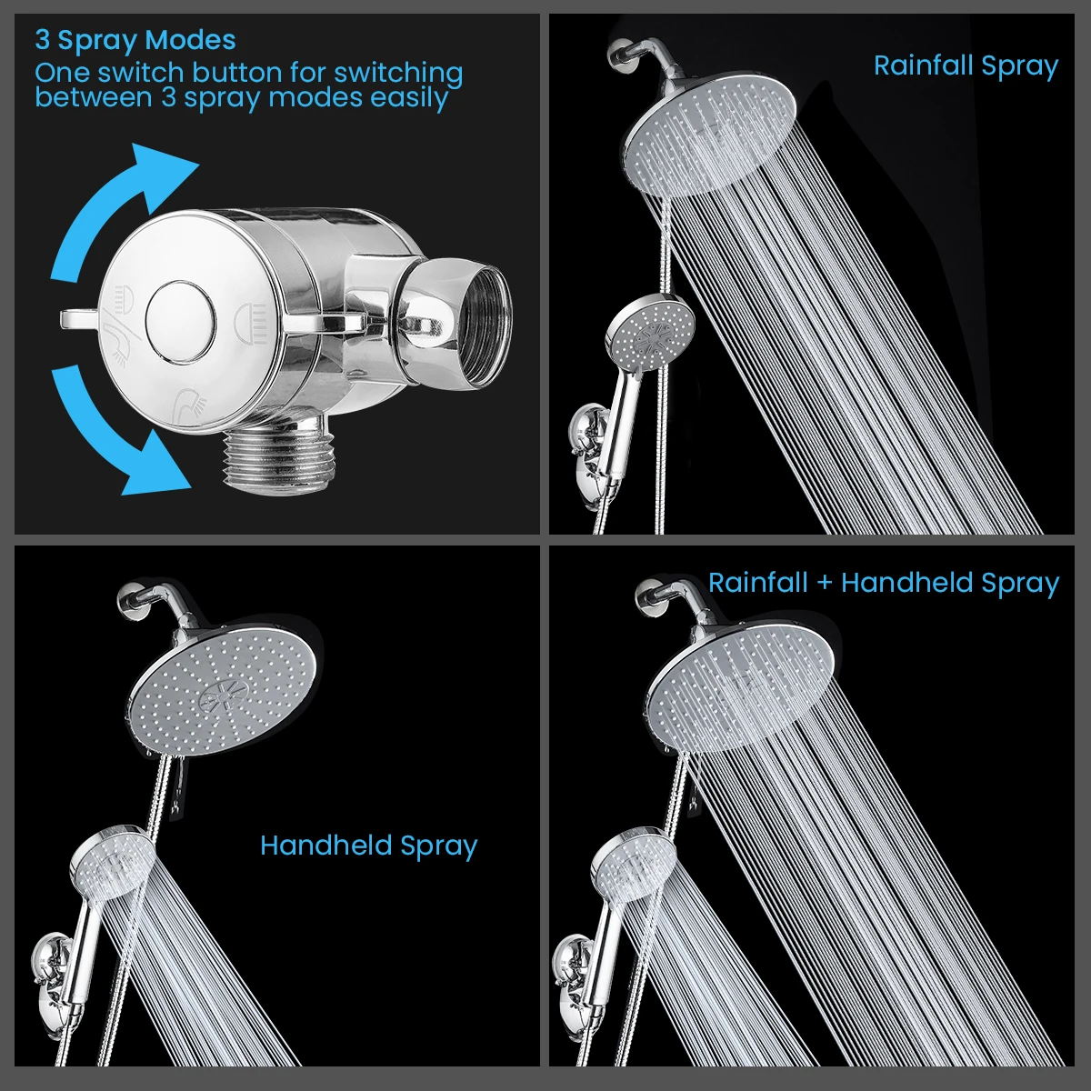 

5PCS/set Hand-held Shower head & Rain Shower Combo Stainless Steel Hose Stainless Steel Hose Diverter Shower set