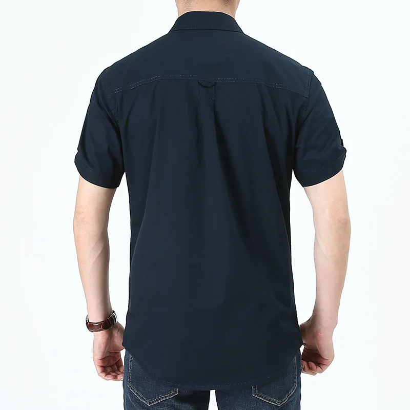 Summer Men's Shirts Pure Cotton Short Sleeve shirt Male Oversized Solid Tooling Casual Shirt Men Clothing Chemise Homme MF1751