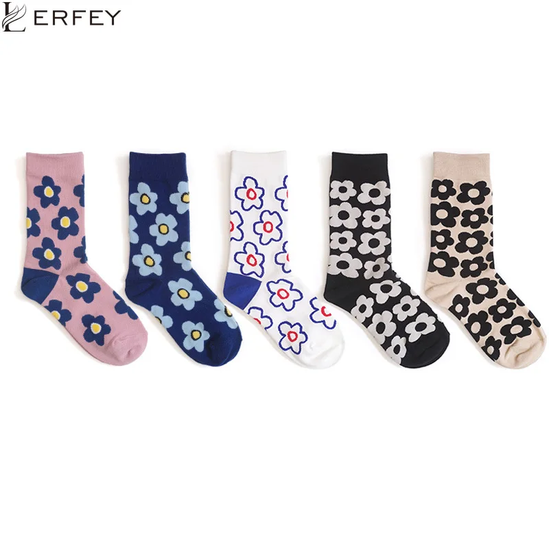 LERFEY носки с цветочным принтом дышащие красивые хлопковые студенческие