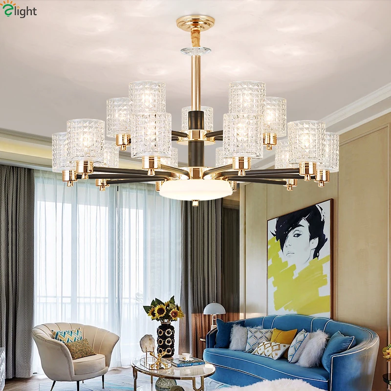 

Modern Gold Metal Led Chandeliers Lighting Living Room Glass Shade Led Pendant Chandelier Light Dining Room Hanging Lamp Fixture