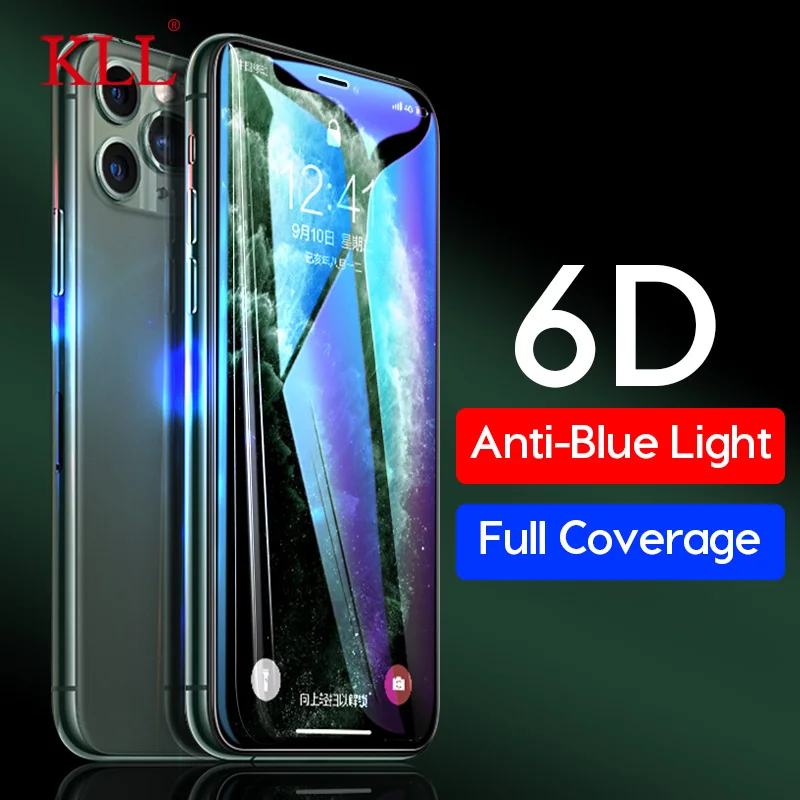 6D изогнутая защита экрана с защитой от синего света для iPhone 11 Pro Max X Xs Xr полное