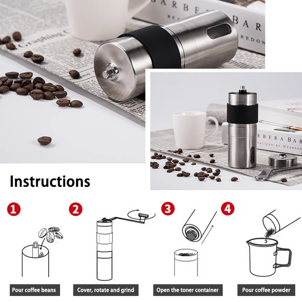 Ручная керамическая кофемолка из нержавеющей стали регулируемая мельница для