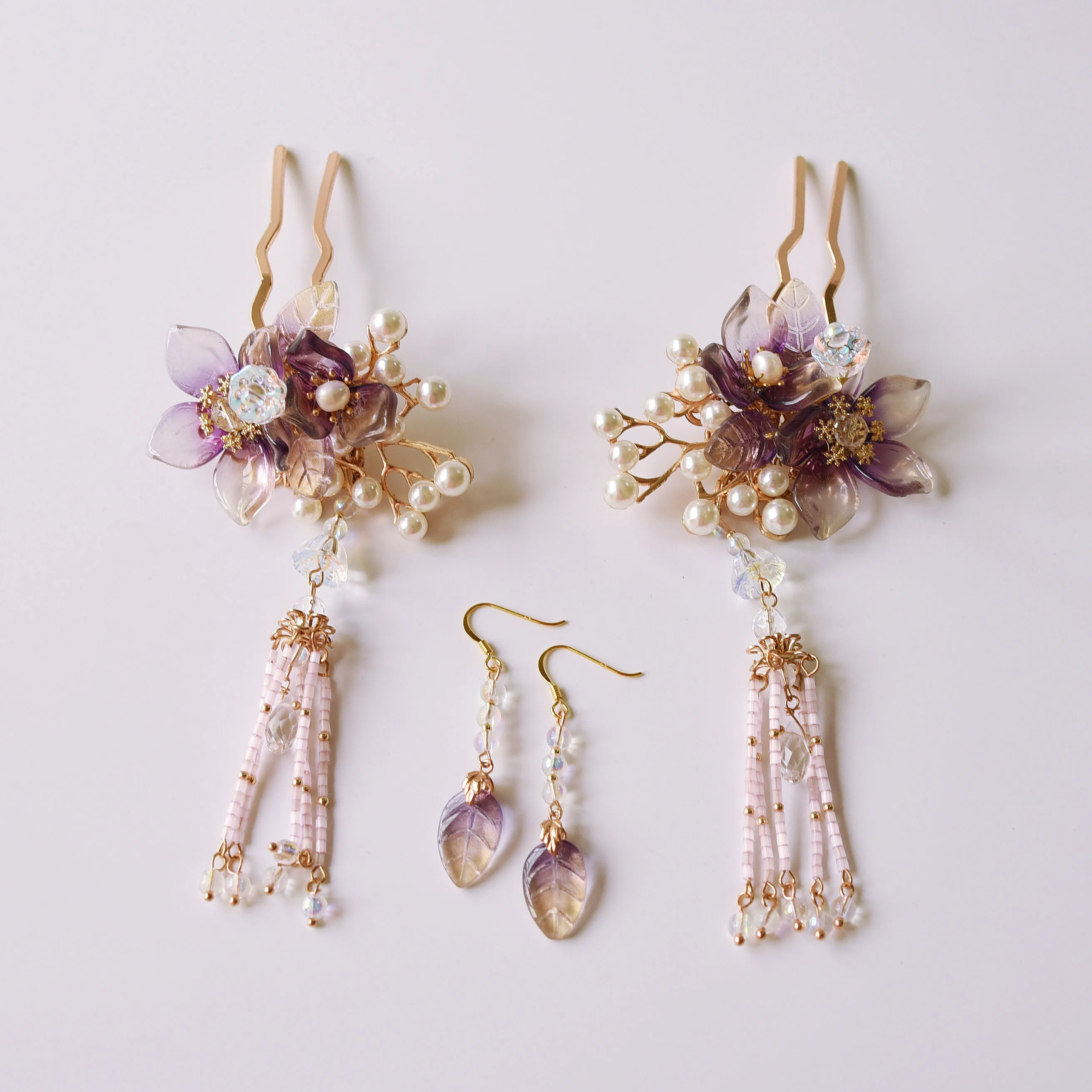 Винтажная заколка для волос ручной работы с фиолетовыми бусинами и жемчужинами