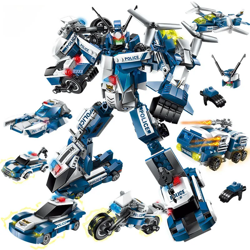 6 в 1 Полиция военные генералы деформация робот автомобиль ly модель строительные