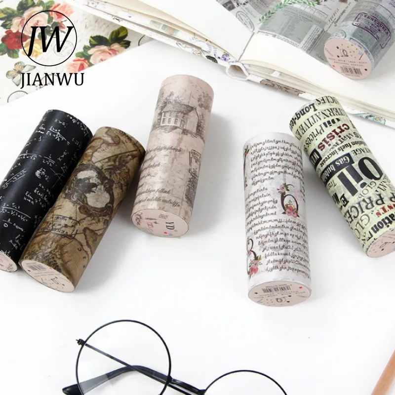 

JIANWU 10cm*5m Retro Decoration Washi Tapes Scrapbooking Journal Collage Material Masking Tape Kawaii Stationery School Supplies