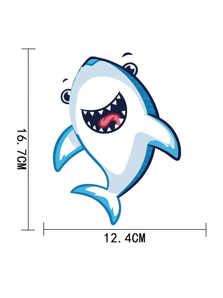 

ZTTZDY 12.4cm*16.7cm Cartoon Cute Shark Smile Expression PVC Car Sticker YJ1-0066
