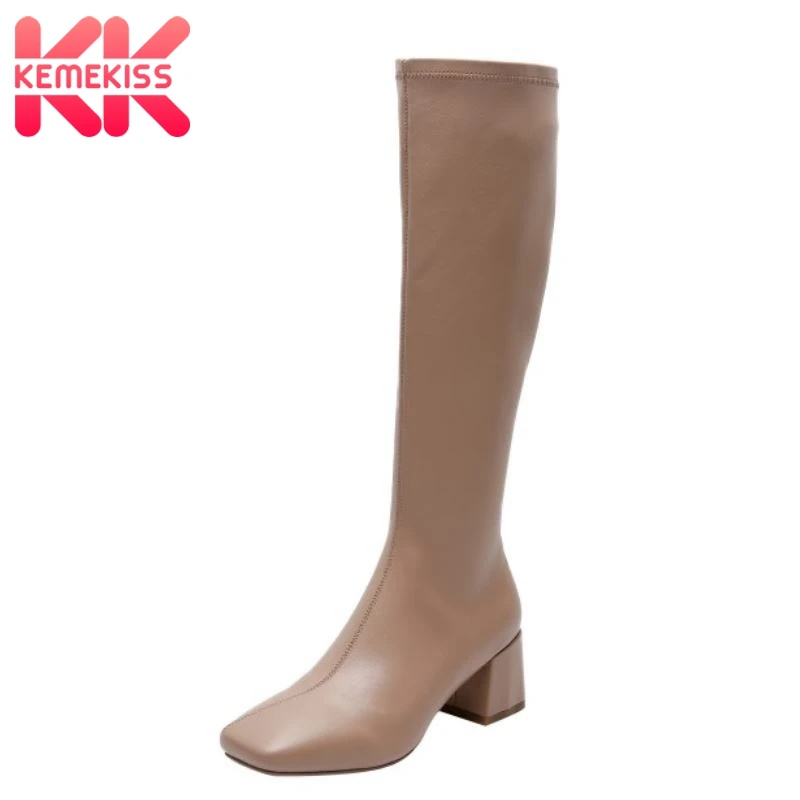 

KemeKiss/женские сапоги до колена Модная Повседневная зимняя обувь на высоком каблуке на молнии женские теплые высокие сапоги Офисная Женская ...