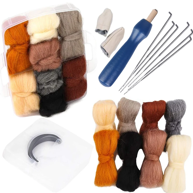 

LMDZ 8Colors Needle Felting Starter Kit Wool Roving Fibre For Needle Felting DIY Doll Needlework Felt Fabric Spinning Craft Kits