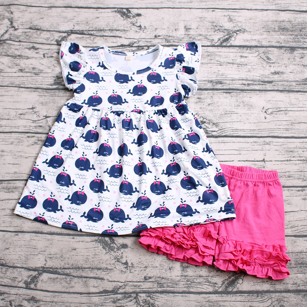 Летняя одежда для малышей модные наряды модная детская с принтом Кита туника