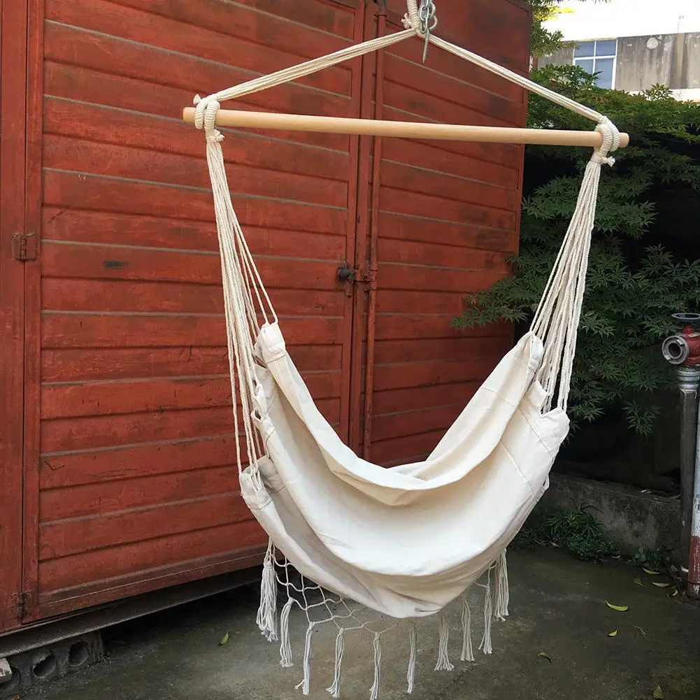 Indoor Outdoor Tassels Hammock Garden Patio White Cotton Swing Chair Bedroom Romantic Hanging Bed Beach Hammocks Chair images - 6