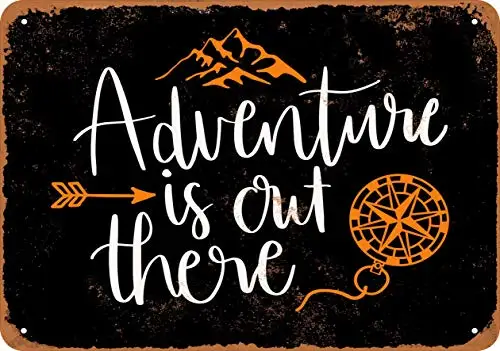 

Metal Sign - Adventure is Out There (Black Background) - Vintage Look ReproductionWall Decor for Cafe beer Bar Decoration Craft