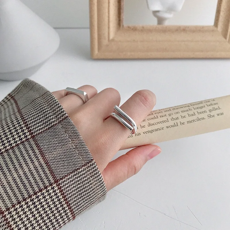 100% 925 Sterling Silver Open Rings - Retro Geometric Interwoven Design for Women - Smooth Sterling Silver Jewelry image 5