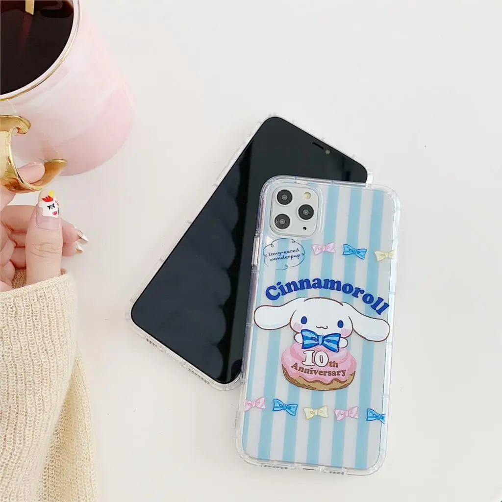 cute cartoon Melody Cinnamoroll dog phone case For iphone Xs 11 pro MAX XR X 7 8 plus couple clear soft TPU back cover stripe |