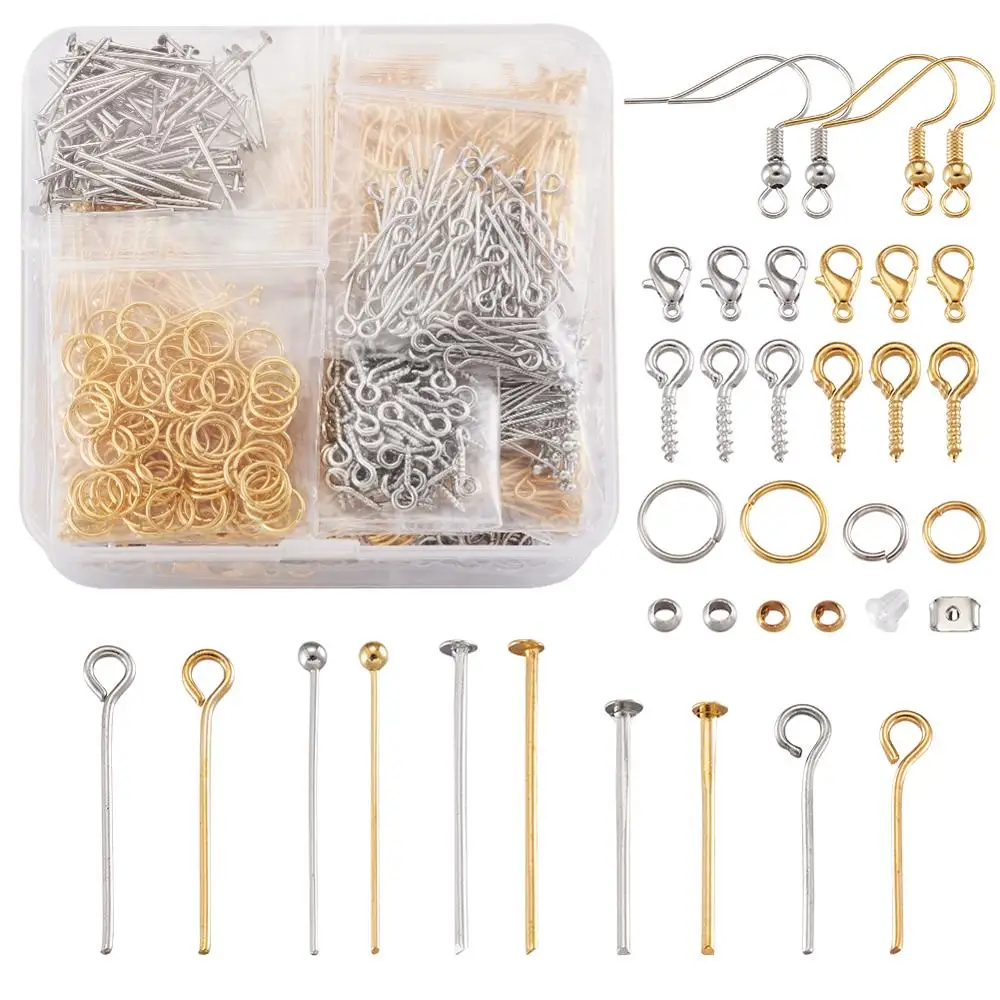 

1 Box Mix Color DIY Jewelry Sets Accessories With Earring Hooks &Ball Head Pins & Crimp Beads & Jump Rings for jewelry making