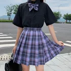 Японская клетчатая плиссированная юбка Ulzzang kawaii Jk, Униформа, повседневный костюм в стиле Харадзюку, Женская мини-юбка с высокой талией, комплект из 3 предметов