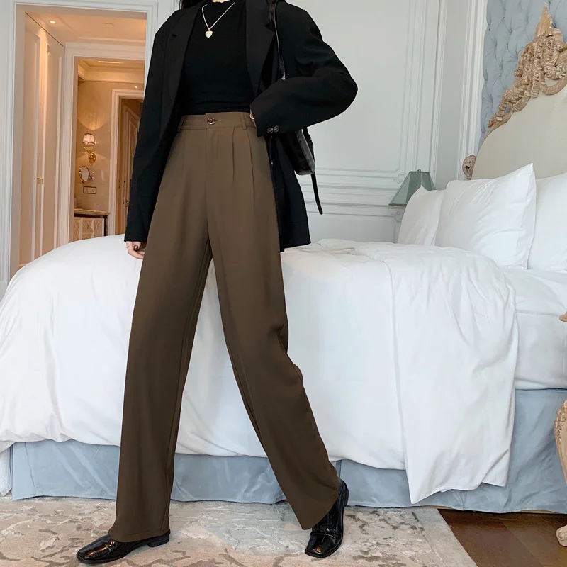 high waist pants Vertical Straight Pants Loose Women's Spring and Autumn Work Clothes Wide Leg Are Thin | Женская одежда