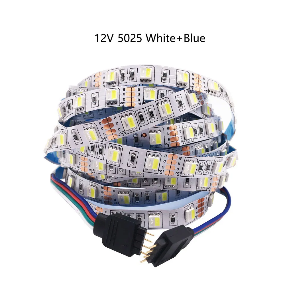 5025 White Blue RGB+ CCT Светодиодная лента 5050 60 Светодиодный/метр 12 В 24 вольт 5 в 1 чипы Гибкая полоса белая печатная плата для украшения дома - Испускаемый цвет: 5025 White Blue
