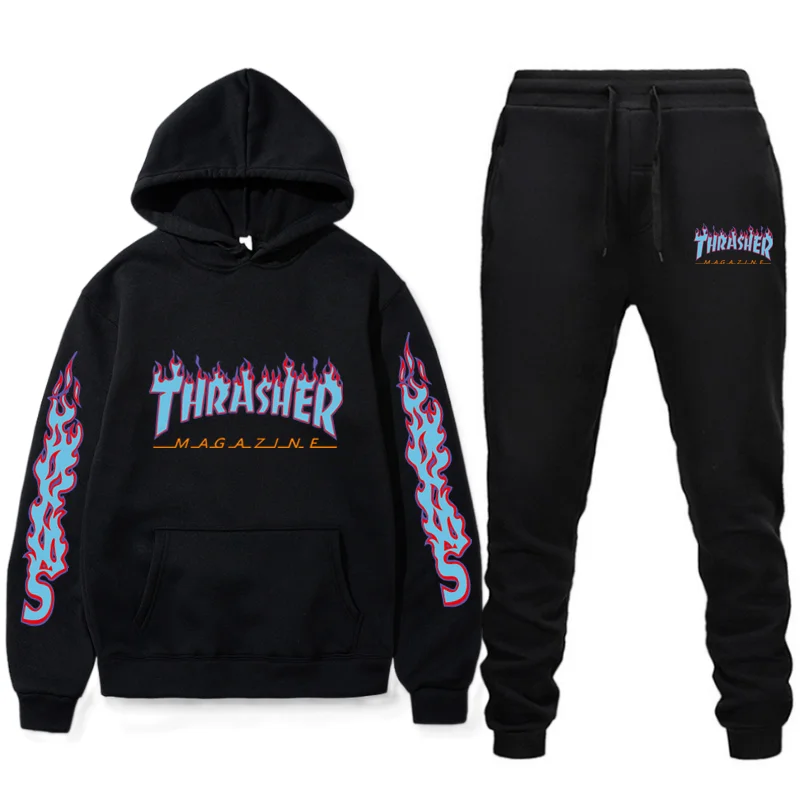 

Men blue brand torchCasual Sets Autumn New Men's Hoodies + Pants Two-Piece Tracksuit Trendy Sportswear Set Male