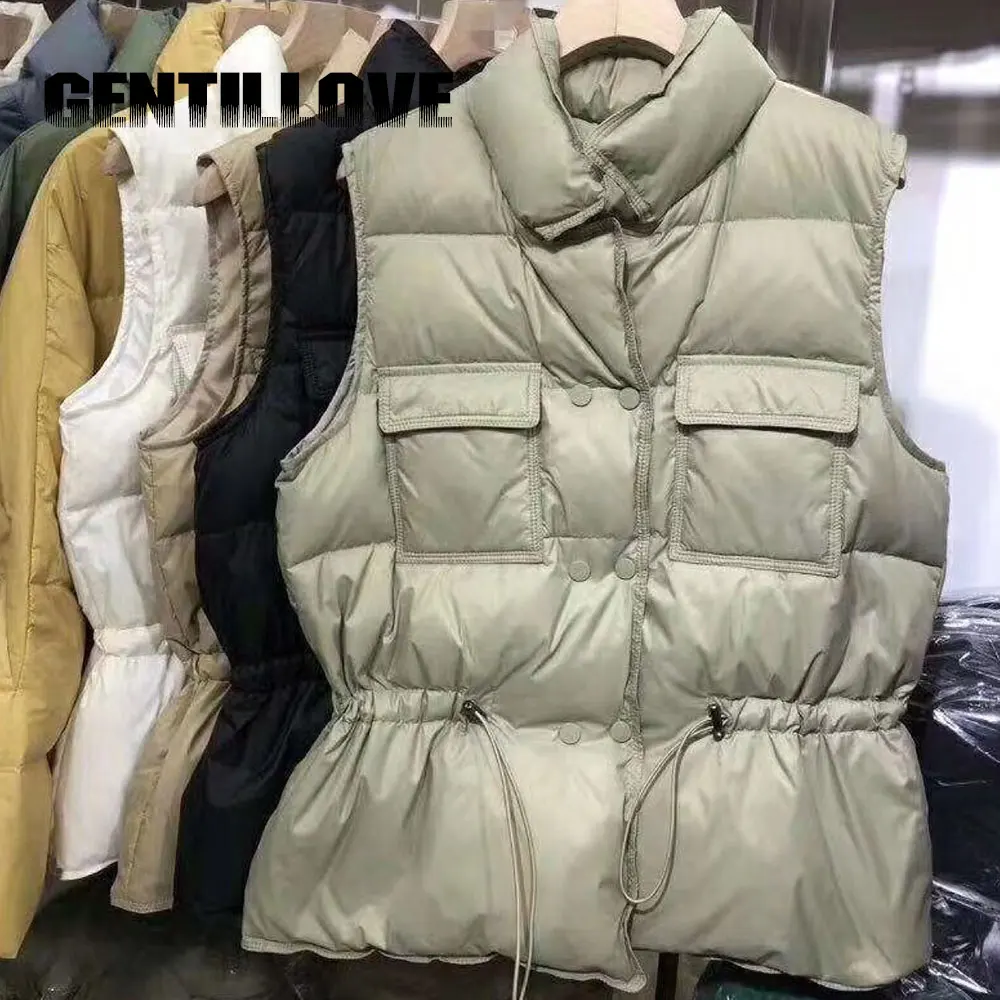 Padded Vest Women Winter Sleeveless bright down jacket Oversized quilted Coat Stand Collar Cardigan Drawstring Outerwear Chic |