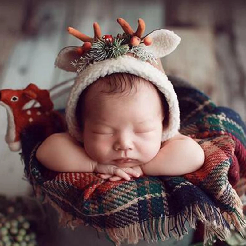 newborn photography accessories antlers bonnet infant baby deer cute headdress studio photo shoot 2 colors | Детская одежда и