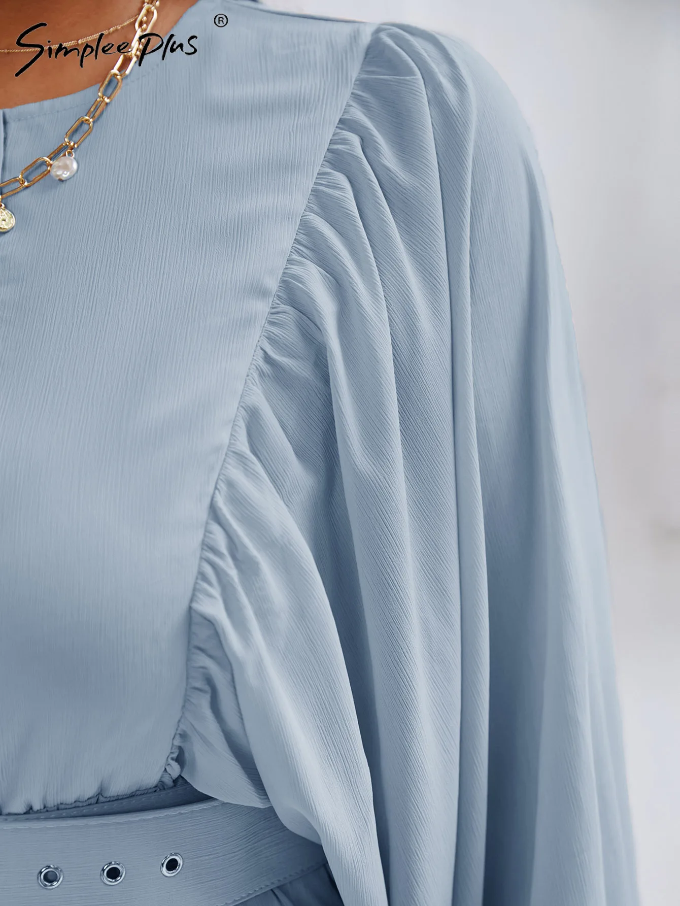 Simplee Plus size dress women Holiday batwing sleeve chiffon dress big size Boho solid ruffle vestidos A-line belt mini dress