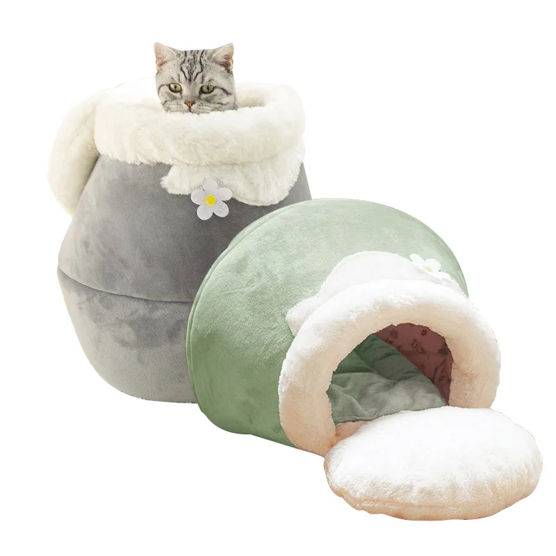 

Warm Super Soft Cat Pets Bed Puppy House Plush Winter Dog Cushion Foldable Removable Honeypot Modelling Cute Kitty Nest