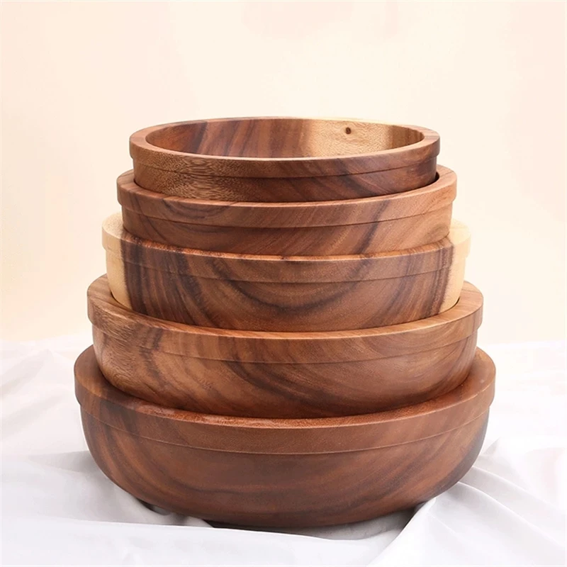 

Large Size Wooden Serving Bowl for Fruits Salads Fruit Candy Dessert Dinner Bread Rice Storage Salad Pan Plates Bowls Plates
