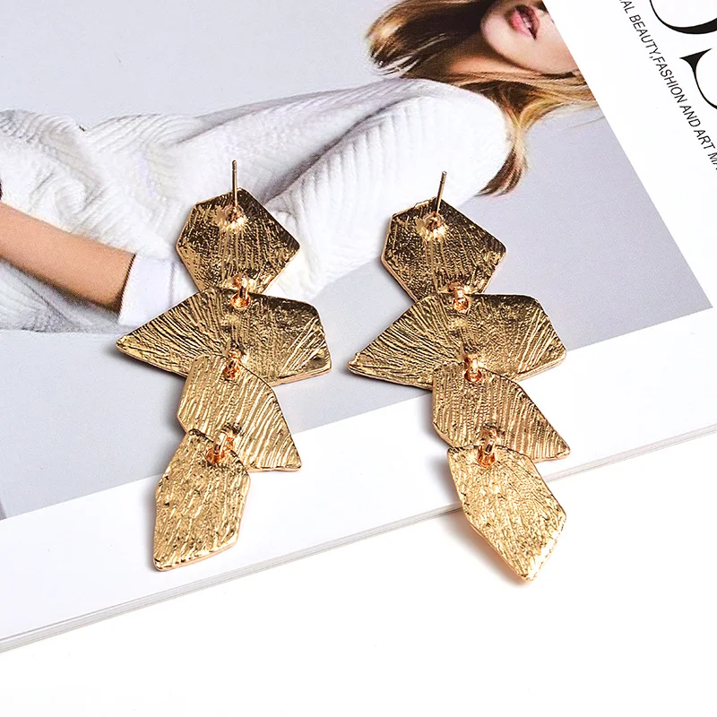 Висячие серьги оптом длинные золотистые металлические висячие Изящные