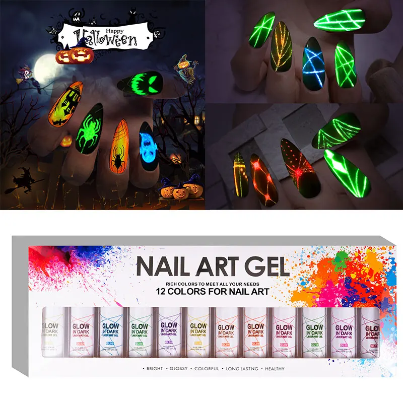 

Halloween Shine IN The Dark Nail Art glue Soak Off UV LED Manicure Line Drawing Painting Gel DIY Nail Polish Decoration Varnis