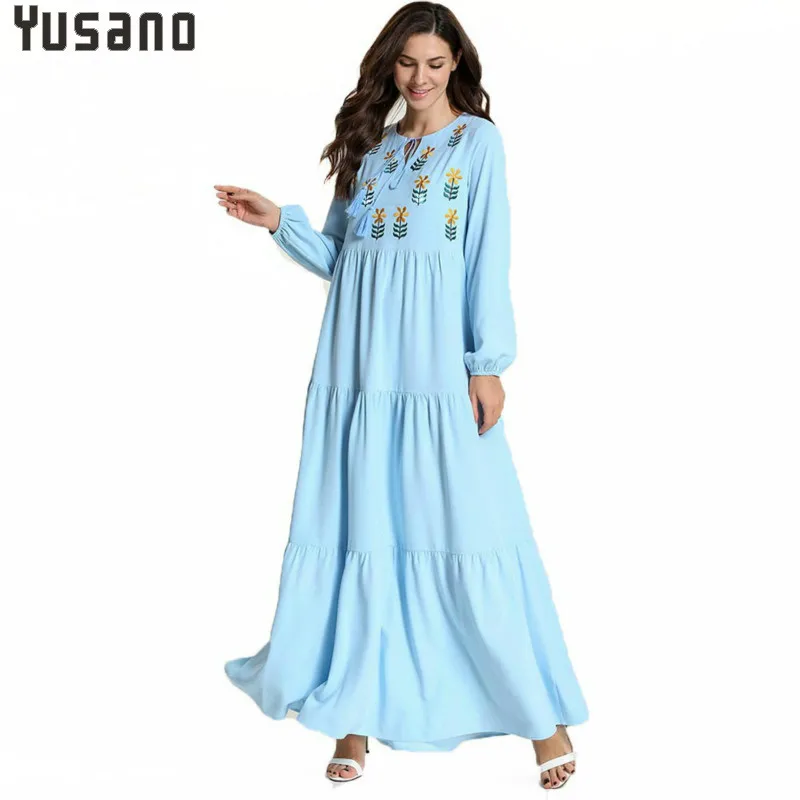 Женское длинное платье с вышивкой Макси в мусульманском стиле турецкое Кафтан