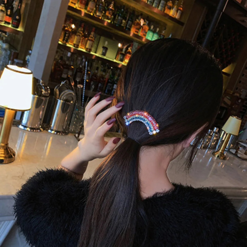 

1 Pcs Rainbow Flash Diamond Hair Clip Side Clip Rhinestone Bangs Clip Crystal Side Clip Girl Hair Accessories Headdress