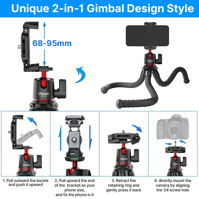 ulanzi mt 11 octopus flexible tripod for phone slr dslr gopro camera tripod extend 14 screw with ballhead coldshoe phone clip free global shipping