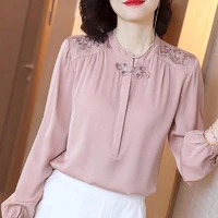 spring autumn style women blouses shirts lady casual long sleeve stand collar flower printed blusas tops dd8968