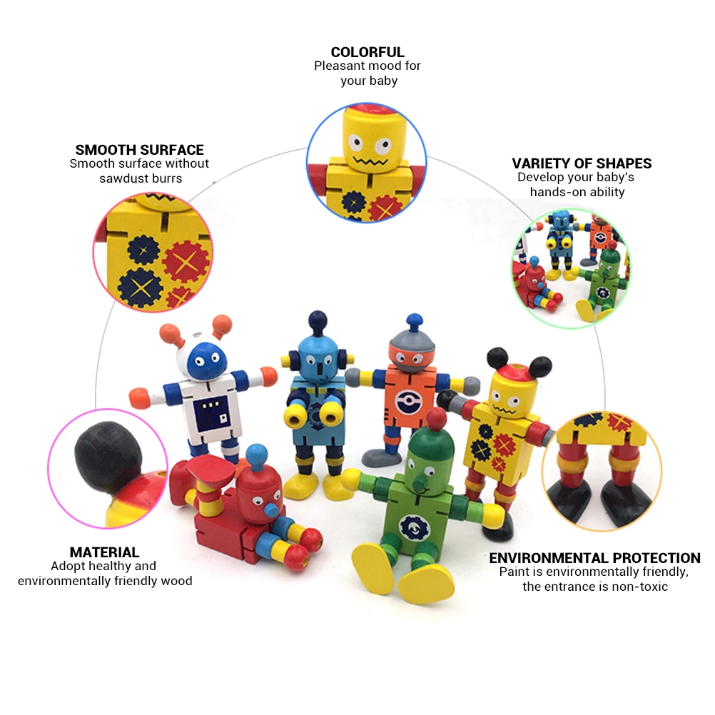 6 шт./компл. Дерево орех кукла робот экшн игрушка гибкий шарнир Веселая маленькая