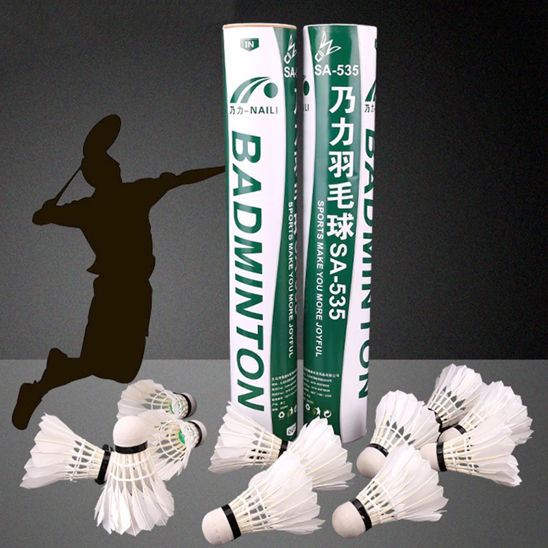 

12 PCS/Pack Super Durable Badminton Shuttlecock Goose Feather Corks Wood Heads