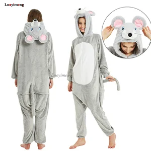 Пижама кигуруми в виде единорога для взрослых, зимняя Фланелевая Пижама унисекс с мультяшным рисунком мыши, единорога