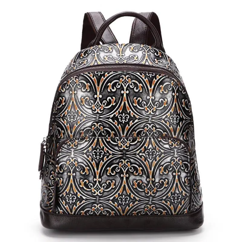

Retro Mini Backpack Handmade Embossing Shoulder Bag Women Backpack 2021 New Genuine Leather Leisure Travel Backpack