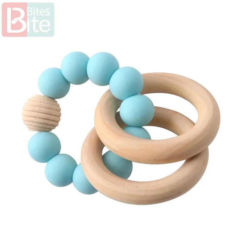 Blue Rattle 1 шт. детский силиконовый Прорезыватель для браслетов младенцев, погремушка, силиконовые бусины с резьбой, браслеты, прорезыватели, ювелирные изделия, деревянные кольца для грызунов - Цвет: Blue Rattle