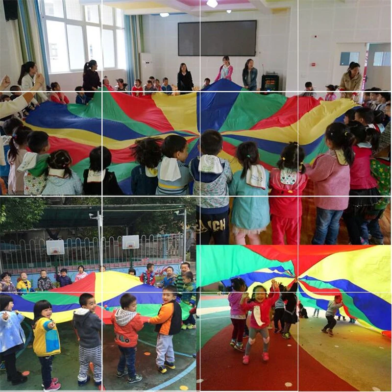 

Diameter 2M Child Kid Sports Development Outdoor Rainbow Umbrella Parachute Toy Jump-sack Ballute Play Parachute Games