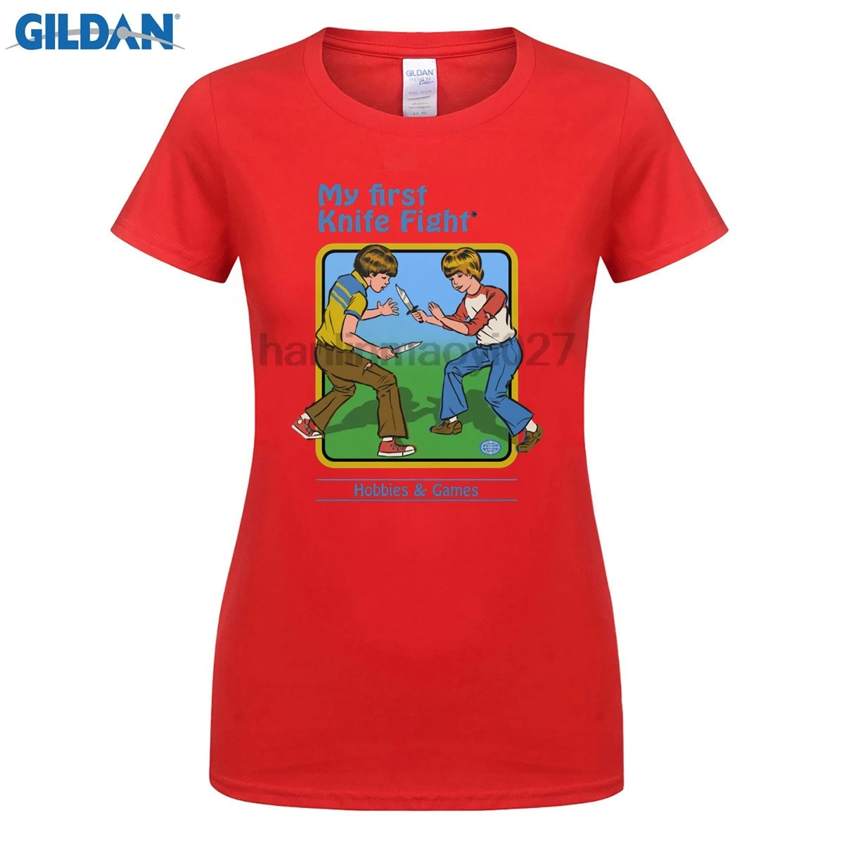 GILDAN 100% Cotton O-neck printed T-shirt My First Knife Fight T-Shirt for women | Женская одежда